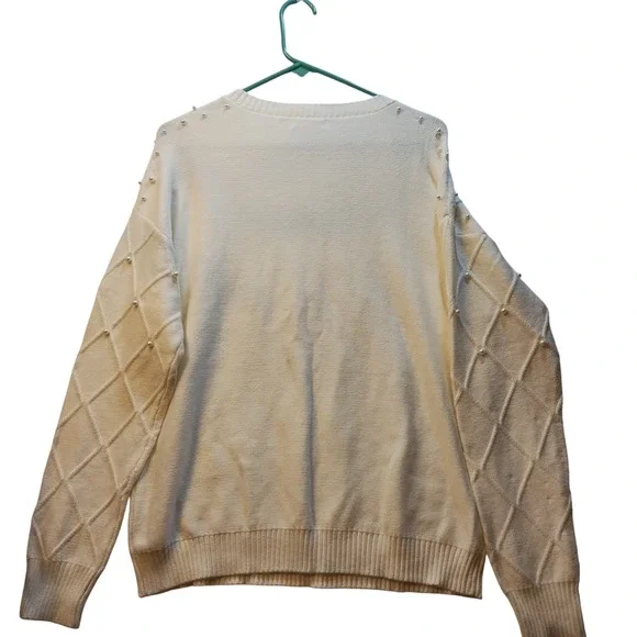 John Paul Richard Women's Cream Pearl Embellished Diamond Knit Sweater Size L - Picture 5 of 9